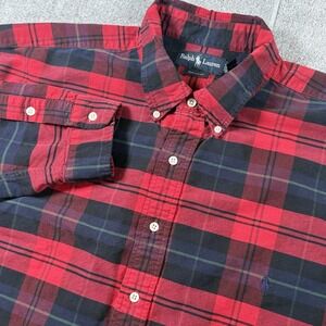 Ralph Lauren Men's 2X Big Red Black Plaid Long‎ Sleeve Button Flannel Shirt